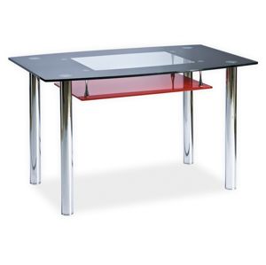 Jídelní stůl TWIST A červená polička, kov/sklo