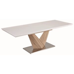 Rozkládací jídelní stůl UPERY 140x85 cm, bílý lesk/dub sonoma