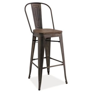 Barová kovová židle LOFT H-1, grafit/tm.ořech