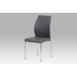 Jídelní židle HC-381 GREY, koženka šedá/broušený nerez