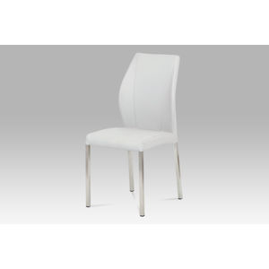 Jídelní židle HC-381 WT1, koženka bílá/broušený nerez