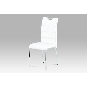 Jídelní židle HC-585 WT, bílá koženka/chrom