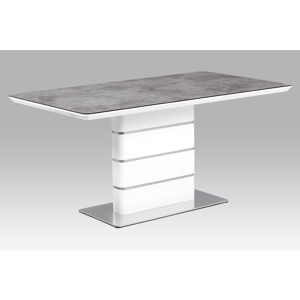 Jídelní stůl 160x90 HT-450 GREY, šedé sklo/bílý vysoký lesk