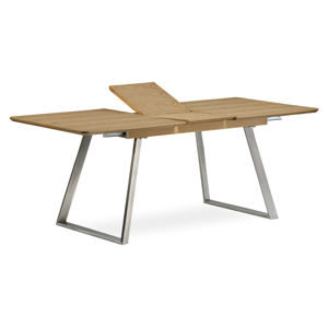 Jídelní stůl rozkládací - 160+40x90 cm, MDF + dýha dub, kovová podnož, broušený nerez HT-806 OAK
