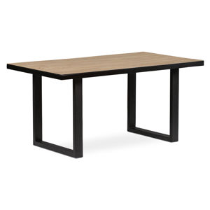 Jídelní stůl 160x90x76, keramické sklo 5 mm v dekoru dub + MDF, kovové nohy, černý matný lak HT-819
