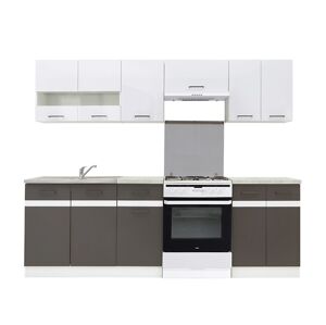 Kuchyně JUNONA 180/240 cm, korpus bílý/dvířka bílý lesk, šedý wolfram PD beton