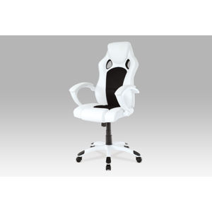 Kancelářská židle, koženka bílá/mesh černá, kříž+područky lesk bílý, KA-N157 BKW