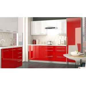 Rohová kuchyně PLATINUM 370 cm, korpus grey, dvířka white + rose red