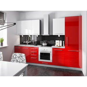 Kuchyně SHAULA 290/170 cm, VZOROVÁ SESTAVA, rose red+white