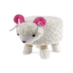 Taburet - ovce, bílá látka, dřevěné nohy LA2002