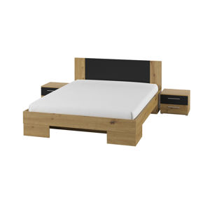 WILDER postel 160x200 cm s nočními stolky, dub artisan/černá