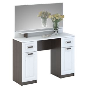 PRAGA CT-900 toaletní stolek se zrcadlem, wenge/bílá (PRAGA ST900-A1 TOALETKA SE ZRCADLEM bílé dřev)