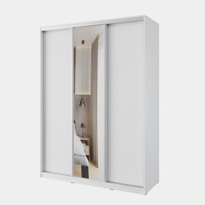 Šatní skříň NEJBY BARNABA 150 cm s posuvnými dveřmi, zrcadlem,4 šuplíky a 2 šatními tyčemi,bílý lesk