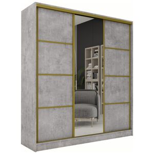 Šatní skříň DAZIO 180 se zrcadlem, 4 šuplíky a 2 šatními tyčemi, beton