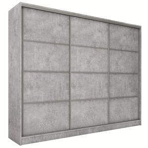 Šatní skříň LITOLARIS 250 bez zrcadla, se 4 šuplíky a 2 šatními tyčemi, beton