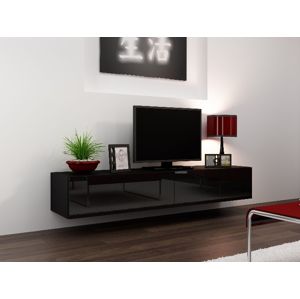 Televizní stolek KEAGEN 180 cm - plná dvířka, černá/černý lesk