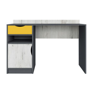 Psací stůl ABAYENSIS, dub kraft bílý/šedý grafit/žlutá