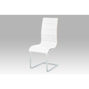Jídelní židle WE-5022 WT, koženka bílá/sonom/chrom