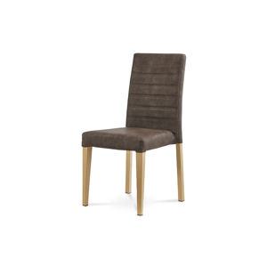 Jídelní židle - hnědá látka v dekoru broušené kůže, kovová podnož, 3D dekor divoký dub WE-9092 BR3
