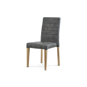 Jídelní židle - šedá látka v dekoru broušené kůže, kovová podnož, 3D dekor divoký dub WE-9092 GREY3