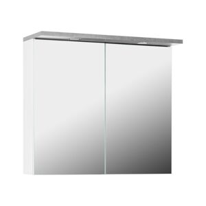Závěsná skříňka ELZA 2D se zrcadlem a osvětlením, bílá/beton