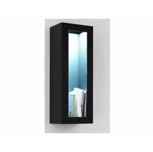 Závěsná vitrína KEAGEN 90 cm - prosklená dvířka, černá/černý lesk
