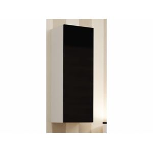 Závěsná vitrína KEAGEN 90 cm - plná dvířka, bílá/černý lesk